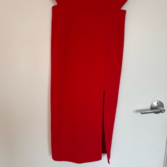 Small Red Adelyn Rae Vibrant Red Midi Blair Cut Out Ponte Sheath Zip Up Dress - Picture 7 of 14